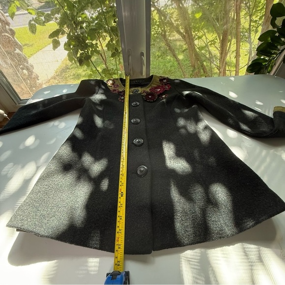 Icelandic Design Green Silk Appliqué Embroidered Lined Wool Jacket Women’s Sm - Picture 7 of 16